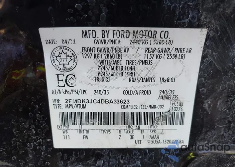 2013 Ford Edge Sel from USA, damaged, VIN 2FMDK3JC4DBA33623